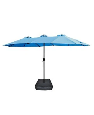Flynama 15x9ft Large Double Sided Rectangular Outdoor Twin Patio Market Umbrella With Light Base Blue