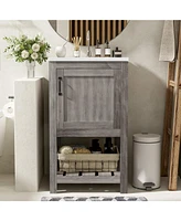 Casainc 16" Bathroom Vanity for Small Spaces, Ceramic Sink, 1 Door & Open Shelf