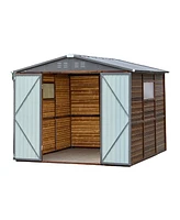 Mondawe 8x8FT Iron-Wood Outdoor Storage Tool Shed with Lockable Door and Windows