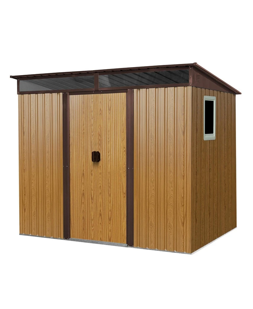 Mondawe 8ftx6ft Outdoor Metal Storage Shed with Window,Transparent plate and lockable sliding door