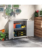 Outsunny Outdoor Storage Table, Wooden Tool Shed w/Shelf,