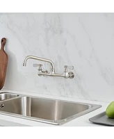 2-Handle Wall Mount Kitchen Faucet With 8 Inch Swivel Spout 8" Center Polished Chrome