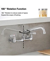 Greenspring 2-Handle Wall Mount Kitchen Faucet With Inch Swivel Spout 8" Center In Polished Chrome