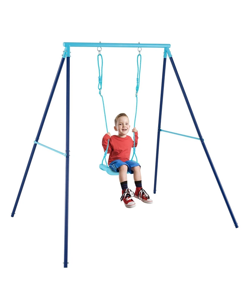 Gymax Toddler Swing Heavy Duty Metal Set w/ A Frame Adjustable Ropes