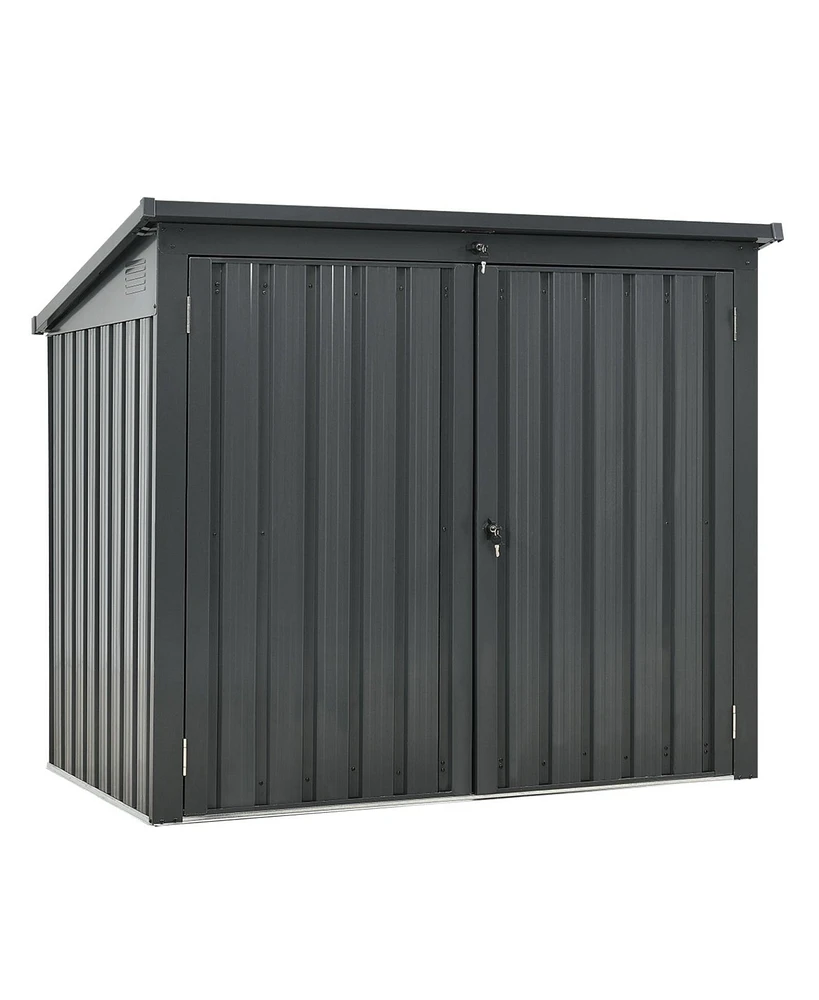 Mondawe 62"x40"x52"Stainless Galvanized Steel Bin Shed Stores 2 Trash Cans for Garbage Storage