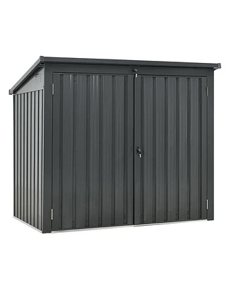 Mondawe 62"x40"x52"Stainless Galvanized Steel Bin Shed Stores 2 Trash Cans for Garbage Storage