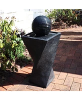 Outdoor Black Ball Solar Powered Water Fountain with Backup Battery and Led Light - 32" - Black
