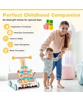 Costway Wooden Baby Walker Ice Cream Cart Toy with Sweet Accessories & Smooth Wheels