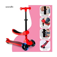 3-Wheel Foldable Kids Scooter - Child Toy Scooter with Built-in Led Wheel Lights, Foldable Seat, and Easy Maneuvering Lean-to-Steer Technology (Red)