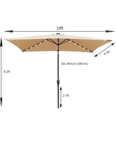 10 x 6.5t Rectangular Patio Solar Led Lighted Outdoor Market Umbrellas with Crank and Push Button Tilt