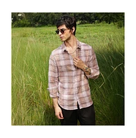 Campus Sutra Men's Venetian Red & Coin Grey Vignette-Checkered Oversized Shirt