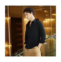 Campus Sutra Men's Midnight Black Waffle-Textured Shirt