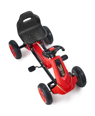 Kids Go Kart Pedal Ride On Toy Ages 3-8 with Adjustable Seat and 4 Wheels