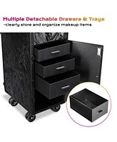 Byootique Rolling Nail Table & Makeup Case Kit Cosmetic Organizer Aluminum Black