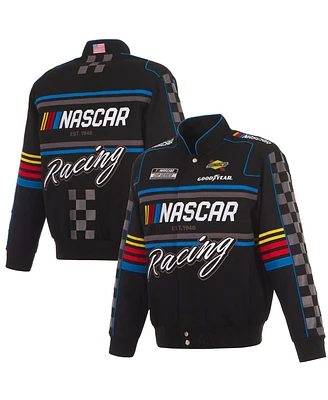 Jh Design Men's Black Nascar Full-Snap Twill Uniform Jacket