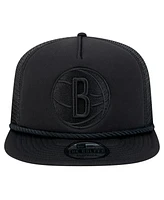 New Era Men's Black Brooklyn Nets Tone Foam Mesh Back Golfer Snapback Hat