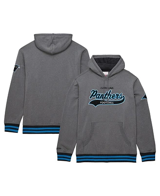 Mitchell & Ness Men's Heather Gray Carolina Panthers Vintage Logo Snow Washed Fleece Pullover Hoodie