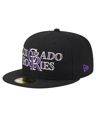 New Era Men's Black Colorado Rockies Overlap 59FIFTY Fitted Hat