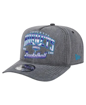 New Era Men's Charcoal Charlotte Hornets Throwback Washed Pre-Curved 9FIFTY Snapback Hat