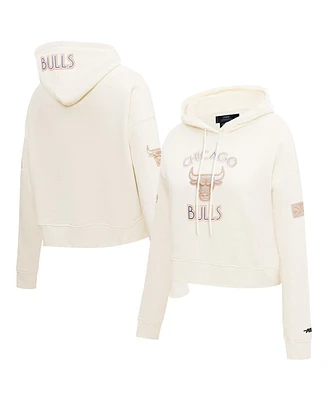 Pro Standard Women's Cream Chicago Bulls 2024/25 City Edition Chenille Applique Cropped Pullover Hoodie