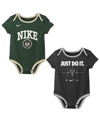 Nike Newborn 2-Pack Hunter Green/Black Milwaukee Bucks Just Do It Bodysuit Set