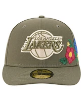 New Era Men's Olive Los Angeles Lakers Tonal Florals 59FIFTY Fitted Hat