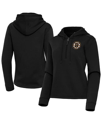 Antigua Women's Black Boston Bruins Contemporary Quarter-Zip Hoodie