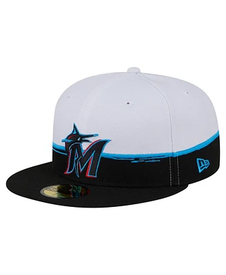 New Era Men's Black/White Miami Marlins Paint Stroke 59FIFTY Fitted Hat