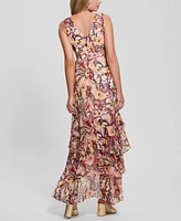 Guess Women's Ruffled High-Low Chiffon Maxi Dress