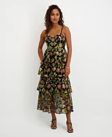 Siena Women's Embroidered Mesh Sleeveless Maxi Dress
