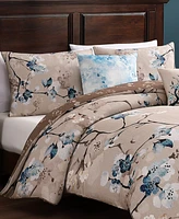 Bebejan Blue Blossom Bedding 200 Thread Count 100% Cotton Sateen 5 Piece Queen Size Reversible Comforter Set