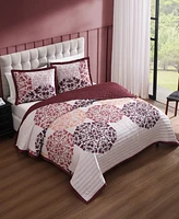 Bebejan Rosewood Harmony 100% Cotton Sateen 3 Piece Reversible Queen Size Quilted Coverlet Set