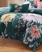 Bebejan Wild Flowers on Teal Bedding 200 Thread Count 100% Cotton Sateen 5 Piece Reversible Queen Size Comforter Set