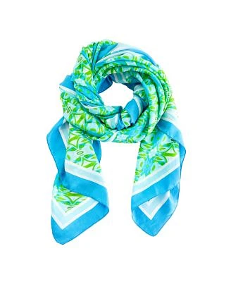 Evelyn Kate Island Tropical Blue Collection Artist Designed Canvas Leather Tote Bag Coordinating Silk Scarf Wrap Sarongs Fabric Loop Keychain Accessories