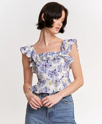 En Saison Women's Odessa Printed Ruffled Sleeveless Top