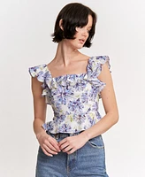 En Saison Women's Odessa Printed Ruffled Sleeveless Top