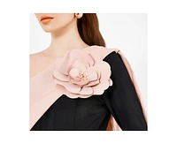 Amri Women's Single Shoulder Two Tone Gown with Floral Applique