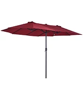 Flynama Outsunny Extra Large 15ft Patio Umbrella, Double-Sided Outdoor Umbrella with Crank Handle and Air Vents for Backyard, Deck, Pool, Market, Wine