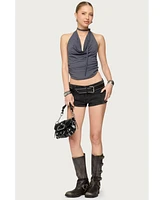 Edikted Womens Syra Zipper Low Rise Denim Shorts
