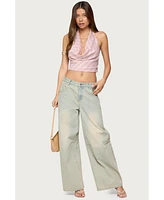 Edikted Women's Stripey Metallic Cowl Neck Halter Top