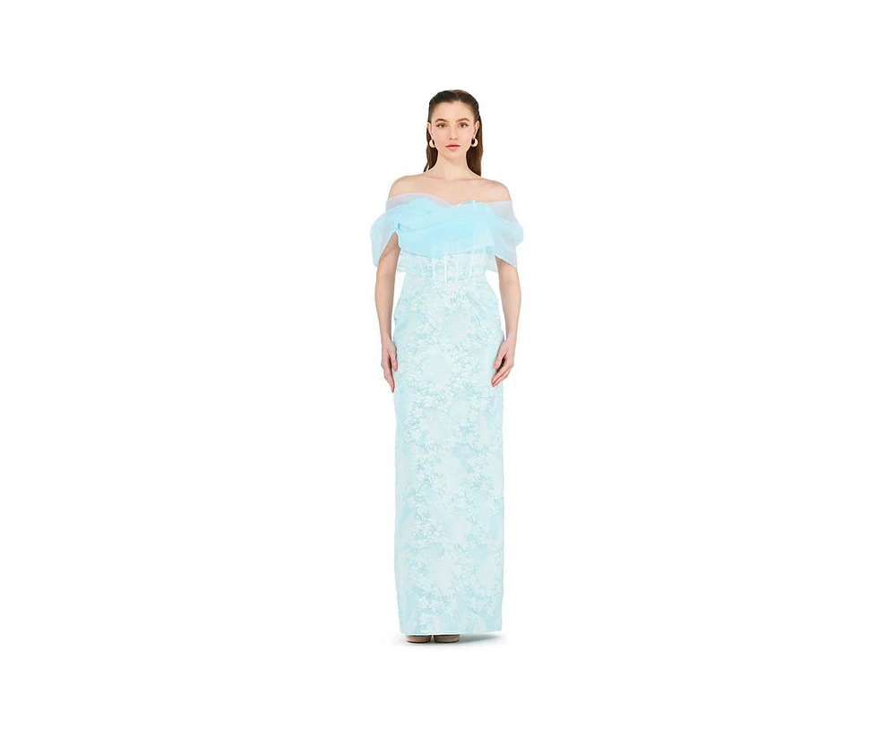 Amri Women's Off-The-Shoulder Corset Detail Brocade Gown