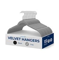 SereneLife 100-Piece Velvet Shirt Hangers - Non-Slip, Sturdy, Space Saving and Heavy Duty Coat Set with 360° Swivel Hook for Clothes (Grey