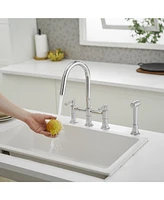 Greenspring Double Handle 4-Holes Deck Mount Bridge Kitchen Faucet with Side Sprayer Sink Faucet 360 Swivel Spout in Polished Chrome