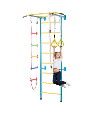 Slickblue Toddler 5 in 1 Steel Indoor Wall Gym with Climbing Toys Ladder and Swing Set