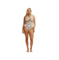 Cotton On Women's Gathered Halter One Piece Brazilian