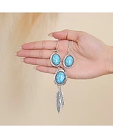 Jessica Simpson Turquoise & Feather Pendant Necklace in Antique Silver