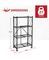 Origami 4 Tier Folding Shelf Garage Shelves Heavy Duty Shelving with Wheels