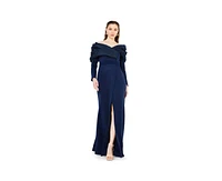 Amri Women's Ruched Drape Off-The-Shoulder Wrap Over Gown