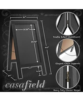 Casafield 40" x 20" A Frame Chalkboard Sign, Rustic Brown Double-Sided Magnetic Wooden Menu Board for Cafes, Sandwich Shops, Sidewalks, and