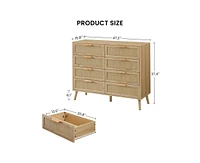 Casainc Wooden Kitchen Cabinet 8 Double Dresser with rattan drawers